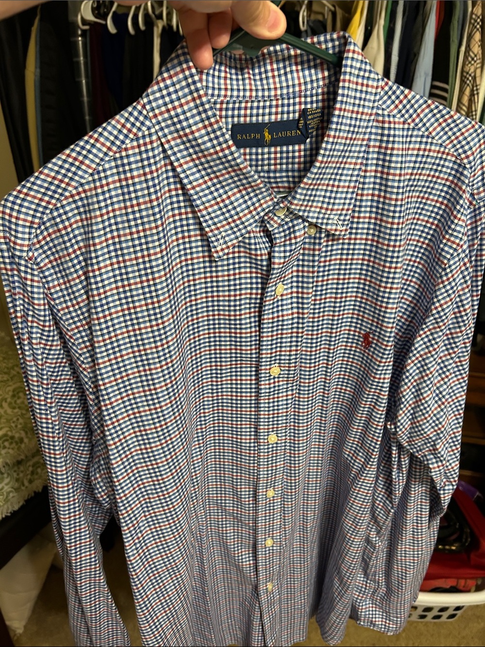 Ralph Lauren Blue & Red Checked Button-Down Dress Shirt